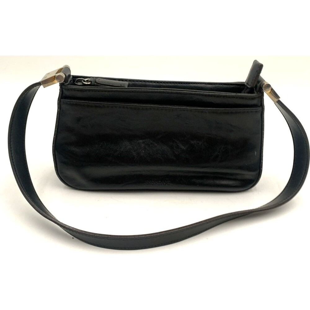 Vintage Mondani  New York Baguette Bag Smooth Black Leather 9"X5"X2" Y2K 90's